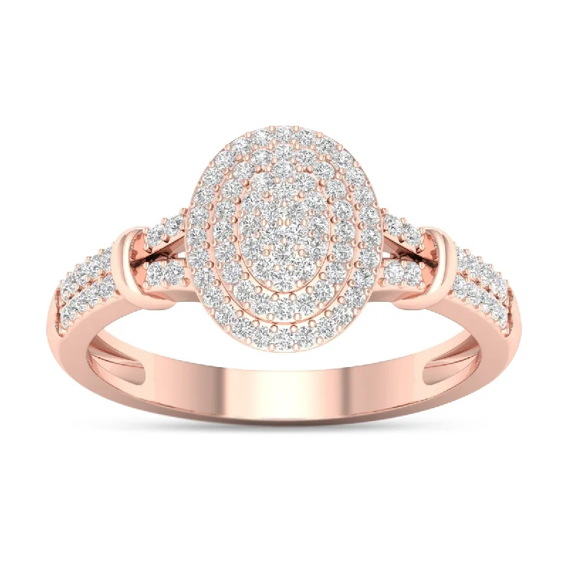 Platinum Engagement Rings with Milgrain EdgesDe Couer 10k Rose Gold 1/4ct TDW Diamond Cluster Double Halo Engagement Ring - Pink