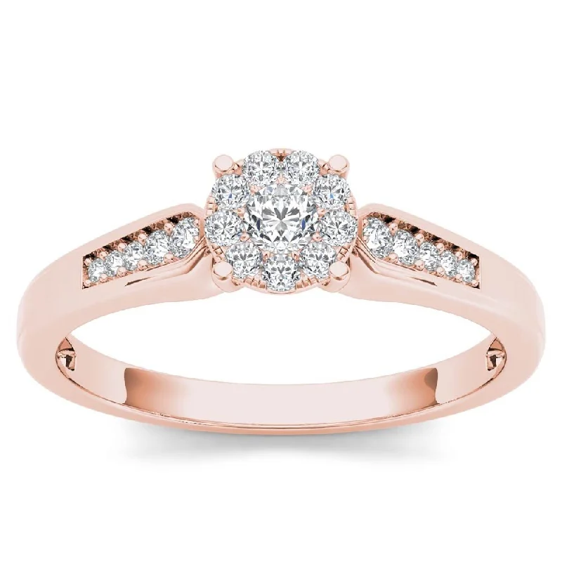 Engagement Rings with a Hidden Halo and Pavé - Set BandDe Couer 10k Rose Gold 1/4ct TDW Diamond Cluster Engagement Ring - Pink