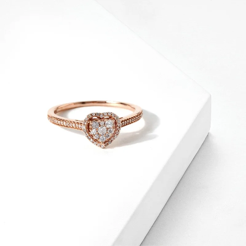 Emerald - Cut Engagement Rings with Trapezoid Side StonesDe Couer 10k Rose Gold 1/4ct TDW Diamond Halo Engagement Ring