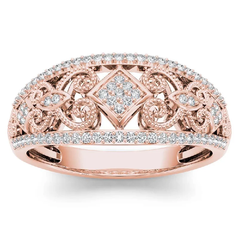 Engagement Rings with a Hidden Halo and Pavé - Set BandDe Couer 10k Rose Gold 1/5ct TDW Diamond Fashion Ring - Pink