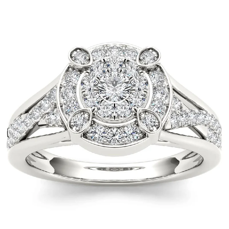 Platinum Engagement Rings with Milgrain EdgesDe Couer 10k White Gold 1/2ct TDW Diamond Halo Engagement Ring - White H-I