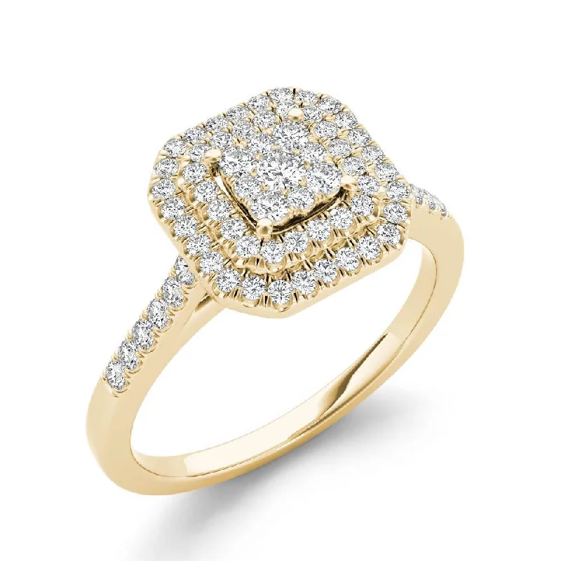 Art Nouveau - Inspired Engagement Rings with Organic MotifsDe Couer 10k Yellow Gold 1/3ct TDW Diamond Double Halo Engagement Ring