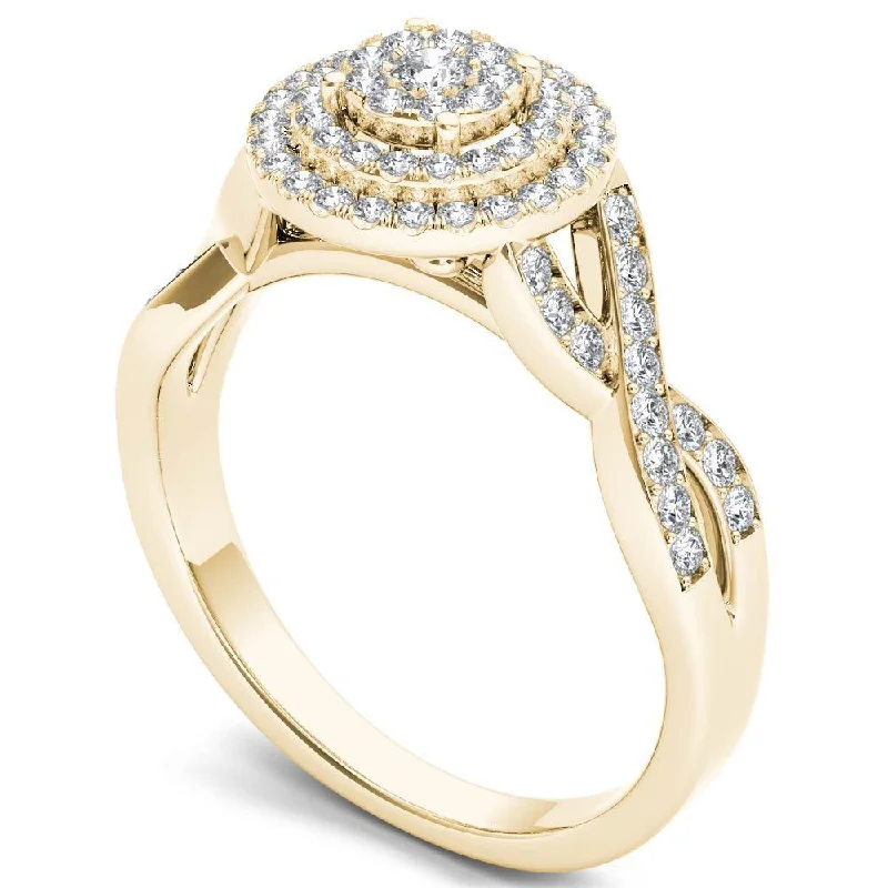 Emerald - Cut Engagement Rings with Trapezoid Side StonesDe Couer 10k Yellow Gold 2/5ct TDW Diamond Halo Engagement Ring