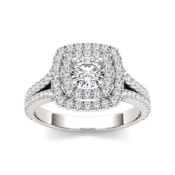 Vintage - Style Engagement Rings with Intricate ScrollworkDe Couer 14k Gold 1ct TDW Diamond Double Halo Engagement Ring