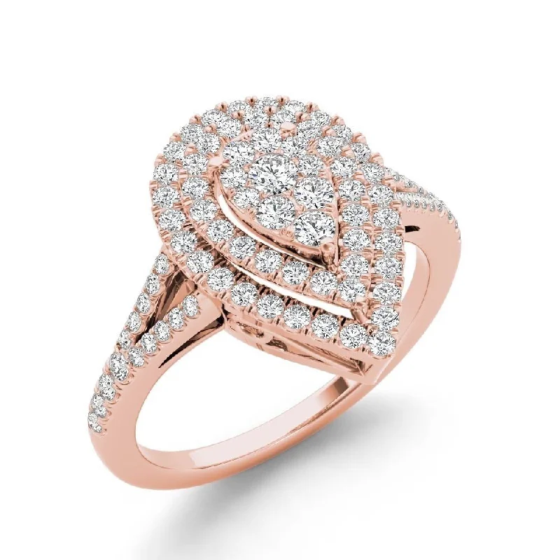 Engagement Rings with a Hidden Halo and Pavé - Set BandDe Couer 14k Rose Gold 1/2ct TDW Diamond Cluster Pear-Shaped Engagement Ring