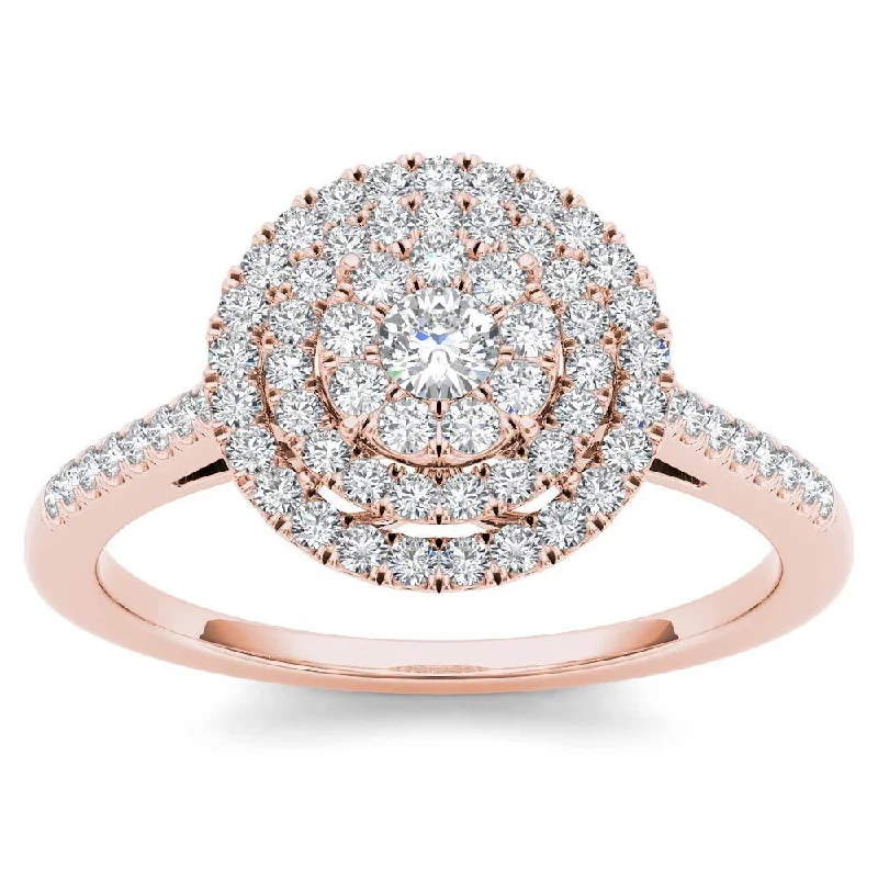 Engagement Rings with a Cathedral - Style Basket SettingDe Couer 14k Rose Gold 1/3ct TDW Diamond Double Frame Engagement Ring - Pink