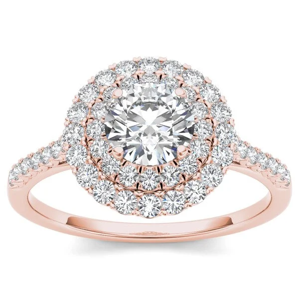 Rose - Cut Diamond Engagement Rings with a Rustic CharmDe Couer 14k Rose Gold 1ct TDW Diamond Halo Engagement Ring - Pink