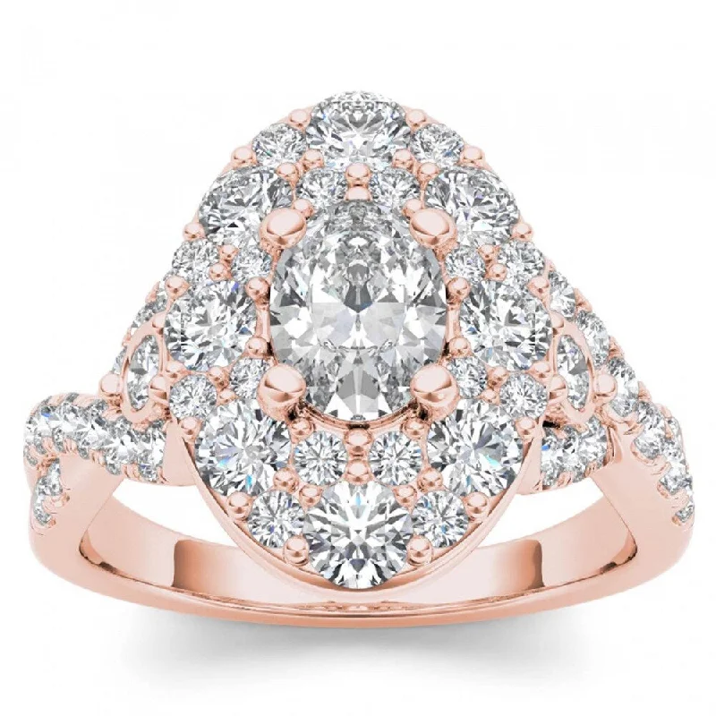 Moissanite Engagement Rings with a Sparkling Center StoneDe Couer 14k Rose Gold 2 1/2ct TDW Oval Shape Diamond Halo Engagement Ring - Pink