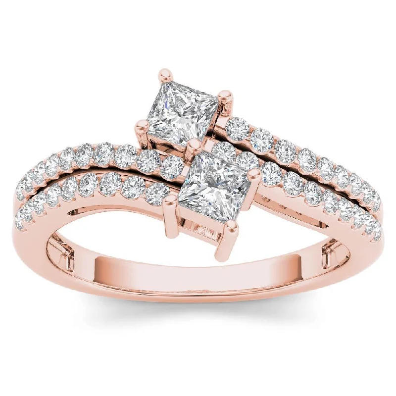 Engagement Rings with a Triple - Row Diamond BandDe Couer 14k Rose Gold 3/4ct TDW Two-Stone Diamond Engagement Ring - Pink