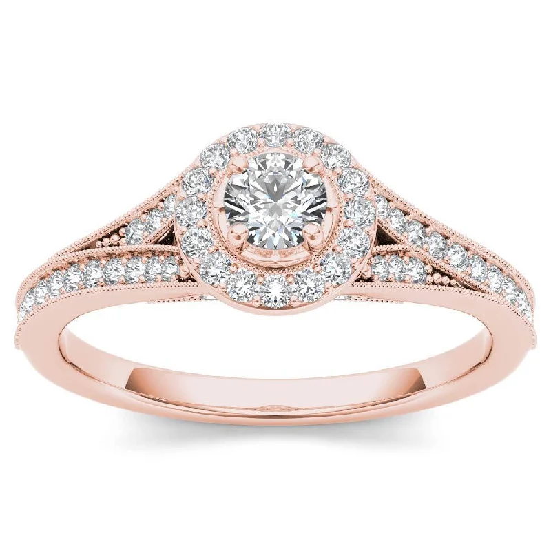 Engagement Rings with a Cathedral - Style Basket SettingDe Couer 14k Rose Gold 5/8ct TDW Diamond Halo Engagement Ring