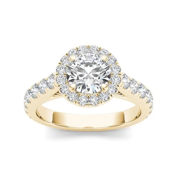 Pear - Shaped Engagement Rings with Twisted Shank DesignsDe Couer 14k Yellow Gold 1 1/2ct TDW Diamond Halo Engagement Ring