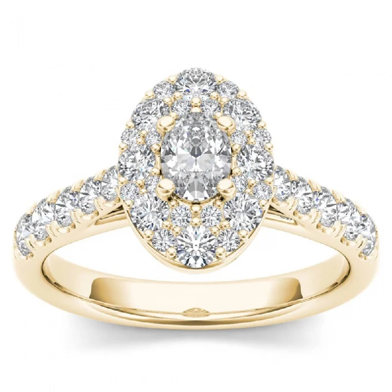 Art Nouveau - Inspired Engagement Rings with Organic MotifsDe Couer 14k Yellow Gold 1 1/4ct TDW Oval Shape Diamond Halo Engagement Ring