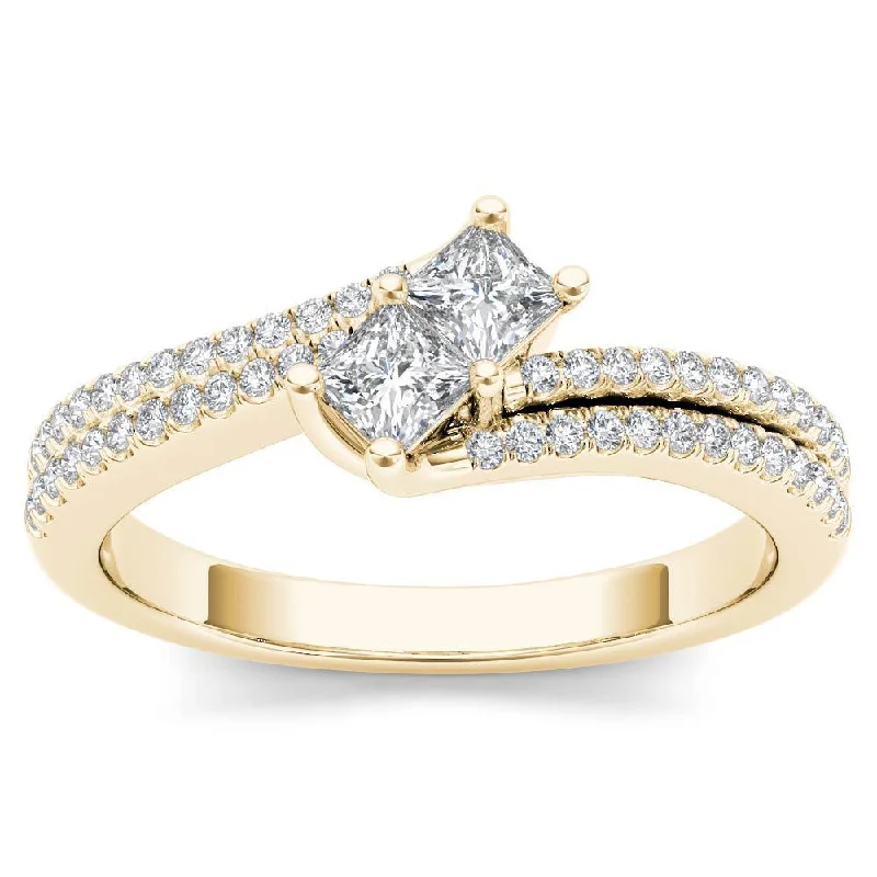 Engagement Rings with a Cathedral - Style Basket SettingDe Couer 14k Yellow Gold 1/2ct TDW Two-Stone Diamond Engagement Ring