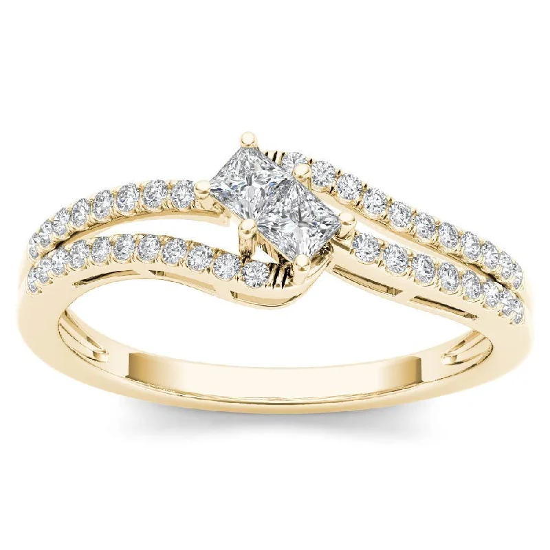 Engagement Rings with a Cathedral - Style Basket SettingDe Couer 14k Yellow Gold 1/3ct TDW Two-Stone Diamond Engagement Ring