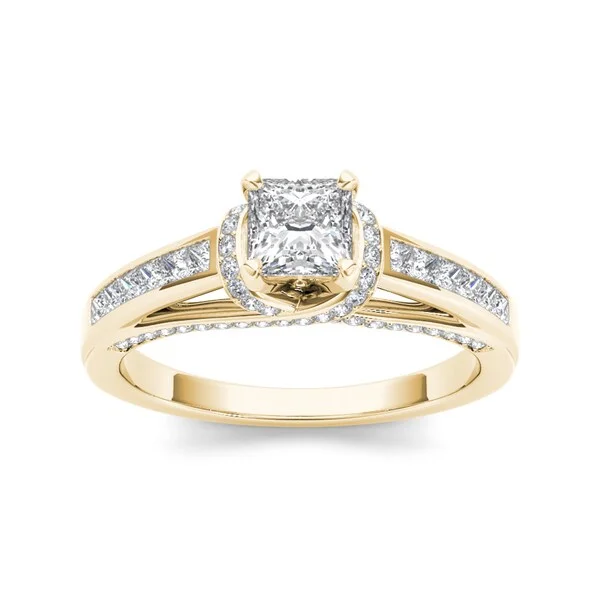 Pear - Shaped Engagement Rings with Twisted Shank DesignsDe Couer 14k Yellow Gold 1ct TDW Princess-cut Solitaire Diamond Engagement Ring