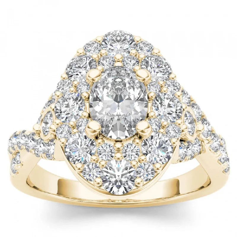 Engagement Rings with a Triple - Row Diamond BandDe Couer 14k Yellow Gold 2 1/2ct TDW Oval Shape Diamond Halo Engagement Ring