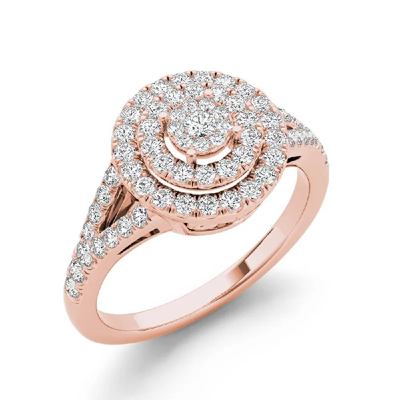 Engagement Rings with a Hidden Halo and Pavé - Set BandDe Couer 3/4ct TDW Diamond Cluster Engagement Ring - Pink