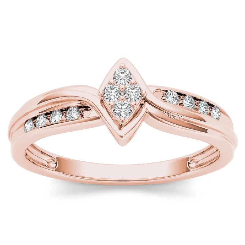 Cushion - Shaped Engagement Rings with Bead - Set DiamondsDe Couer IGI Certified 10k Rose Gold 1/10ct TDW Diamond Cluster Engagement Ring - Pink