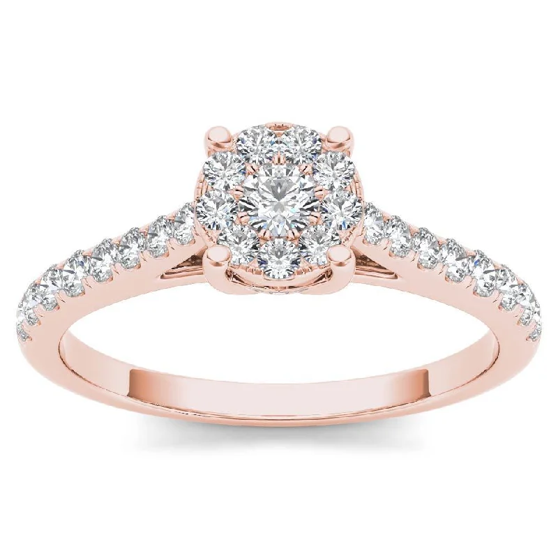 Two - Tone Engagement Rings in Rose and White GoldDe Couer IGI Certified 10k Rose Gold 1/2ct TDW Diamond Cluster Ring - Pink