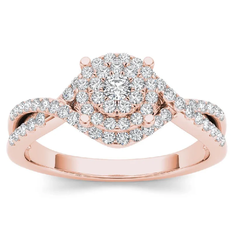 Engagement Rings with a Triple - Row Diamond BandDe Couer IGI Certified 10k Rose Gold 1/2ct TDW Diamond Double Halo Engagement Ring - Pink