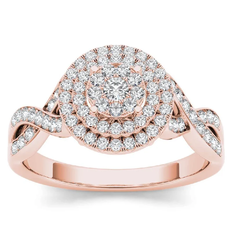 Engagement Rings with a Triple - Row Diamond BandDe Couer IGI Certified 10k Rose Gold 2/5ct TDW Diamond Halo Engagement Ring - Pink