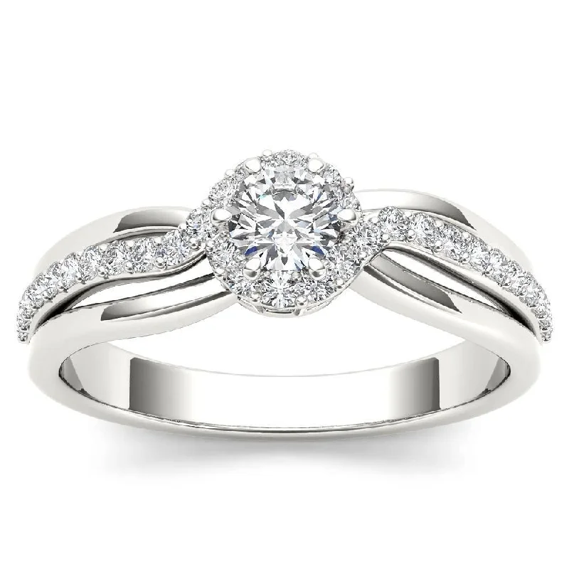 Engagement Rings with a Hidden Halo and Pavé - Set BandDe Couer IGI Certified 10k White Gold 1/2ct TDW Diamond Classic Bypass Engagement Ring