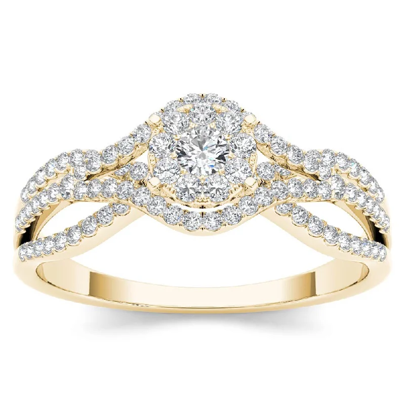 Vintage - Style Engagement Rings with Intricate ScrollworkDe Couer IGI Certified 10k Yellow Gold 1/2ct TDW Diamond Halo Engagement Ring