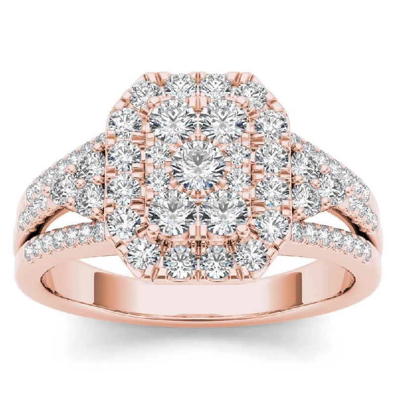 Engagement Rings with a Hidden Halo and Pavé - Set BandDe Couer IGI Certified 14k Rose Gold 1ct TDW Diamond Halo Engagement Ring - Pink