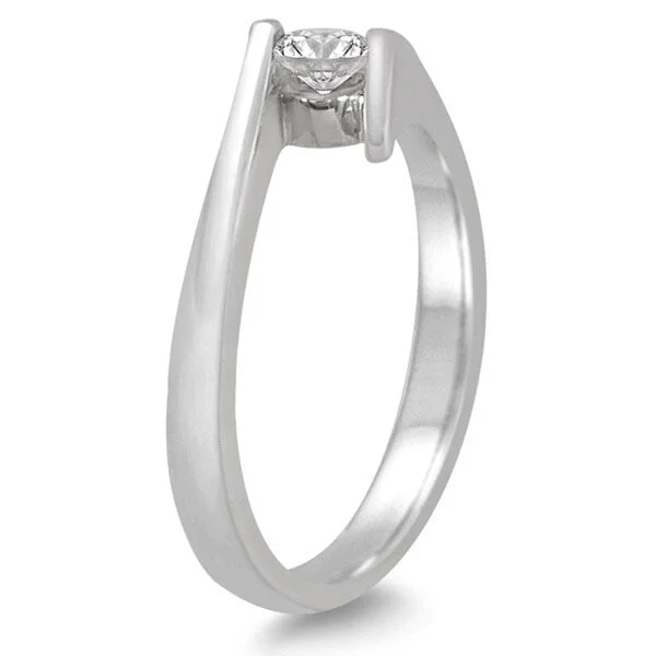 Engagement Rings with a Hidden Halo and Pavé - Set BandMarquee 1/5 Carat Round Diamond Embrace Ring in 14K White Gold