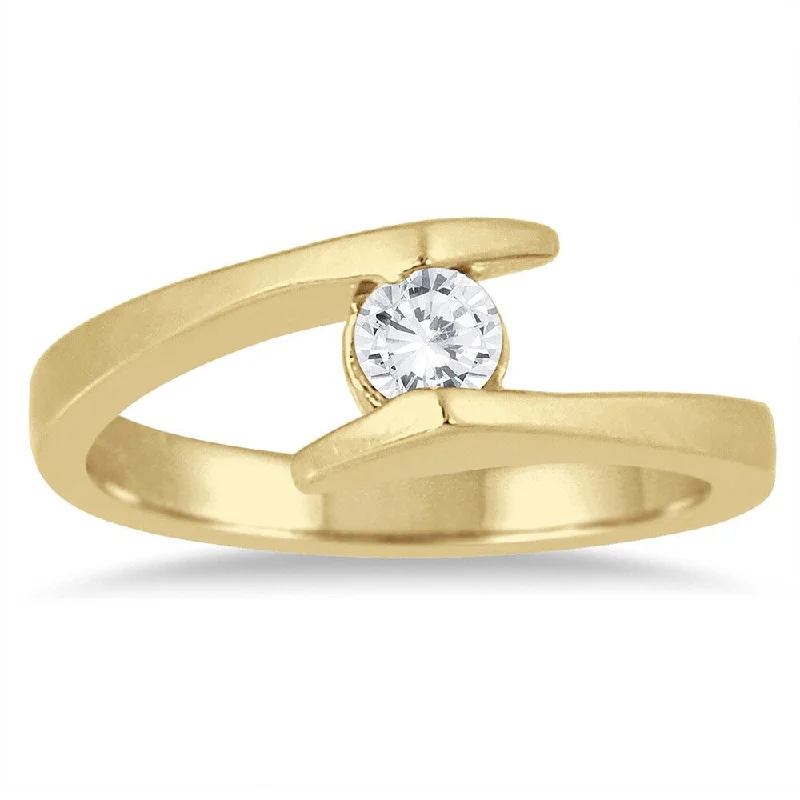 Vintage - Style Engagement Rings with Intricate ScrollworkMarquee 1/5 Carat Round Diamond Embrace Ring in 14K Yellow Gold