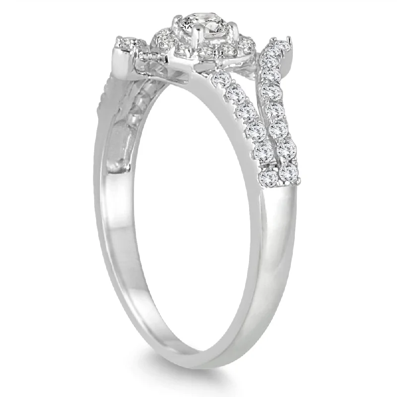 Art Nouveau - Inspired Engagement Rings with Organic MotifsMarquee 10k White Gold 1/2ct TDW Diamond Split Shank Halo Engagement Ring