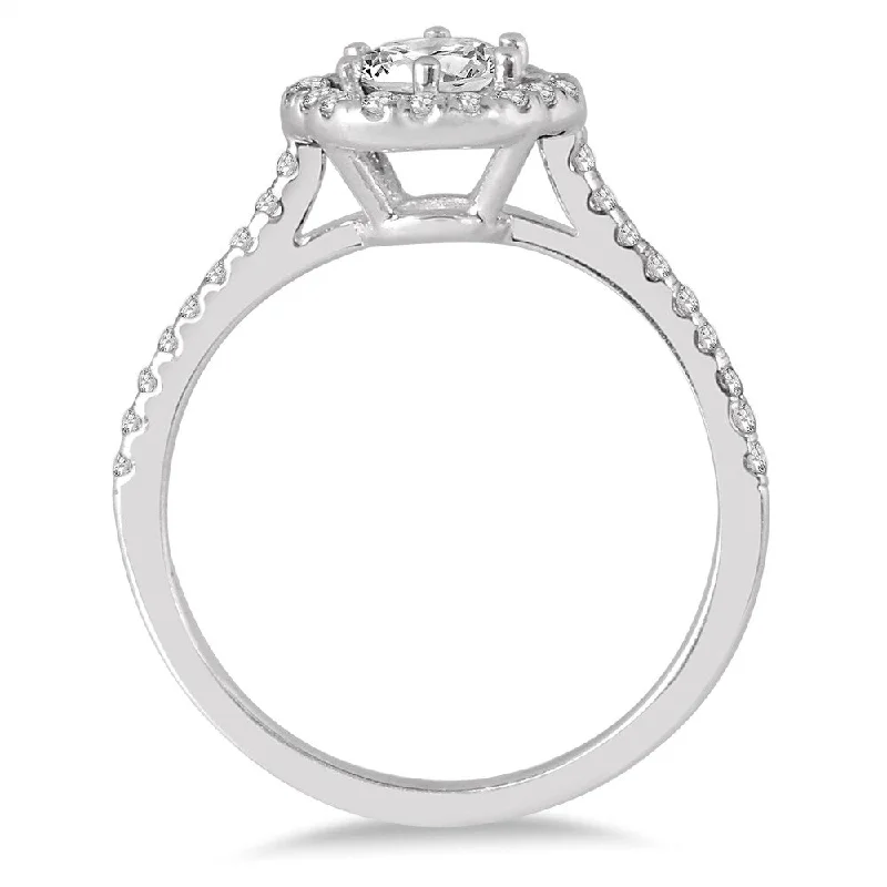 Pear - Shaped Engagement Rings with Twisted Shank DesignsMarquee 14K White Gold 1 Carat TW Halo Diamond Engagement Ring