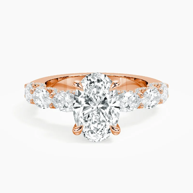 Platinum Engagement Rings with Milgrain EdgesAuriya 14kt Rose Gold Lab Grown Oval Diamond Engagement Ring with East-West Oval Crescent (F-G, VS)