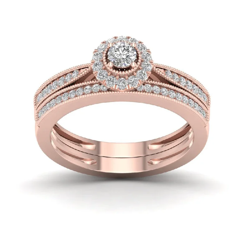 Art Nouveau - Inspired Engagement Rings with Organic MotifsDe Couer 1/3ct TDW Diamond Halo Bridal Set