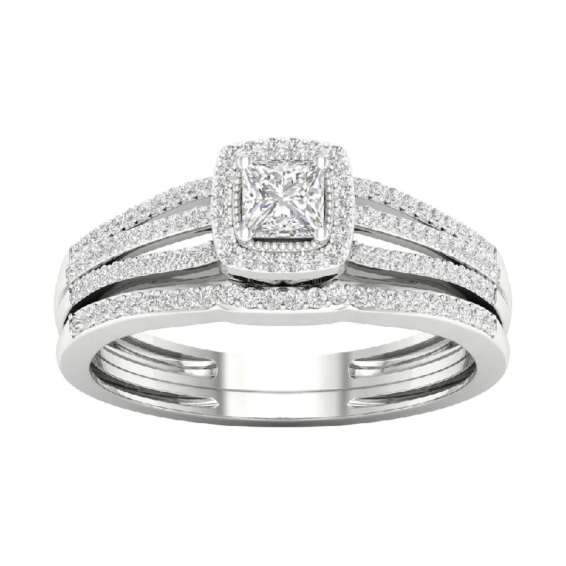 Platinum Engagement Rings with Milgrain EdgesDe Couer 10k Gold 1/2ct TDW Diamond Halo Birdal Ring