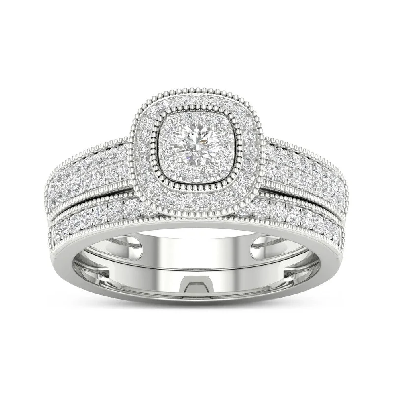 Cushion - Shaped Engagement Rings with Bead - Set DiamondsDe Couer 10k Gold 1/2ct TDW Diamond Halo Bridal Ring