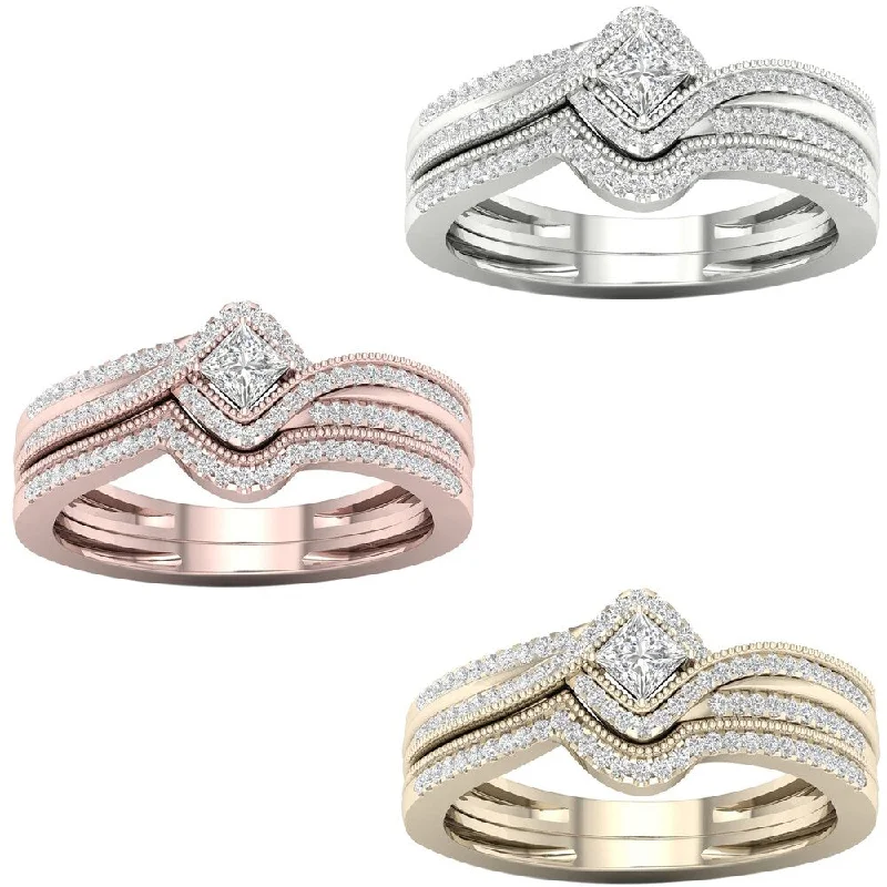 Engagement Rings with a Triple - Row Diamond BandDe Couer 10k Gold 1/3ct TDW Diamond Bypass Bridal Set