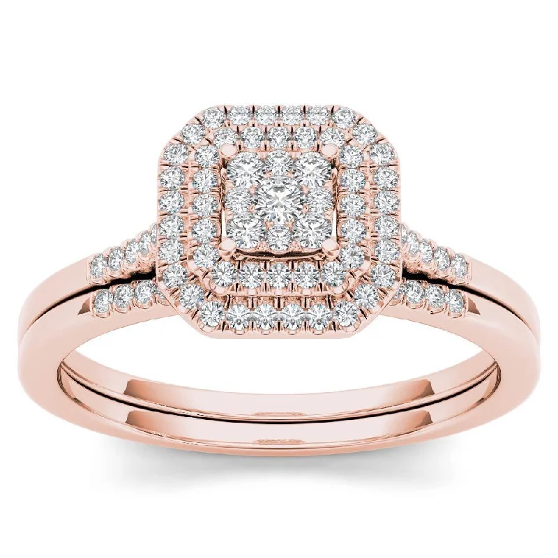 Rose - Cut Diamond Engagement Rings with a Rustic CharmDe Couer 10k Rose Gold 1/4ct TDW Diamond Cluster Halo Bridal Set