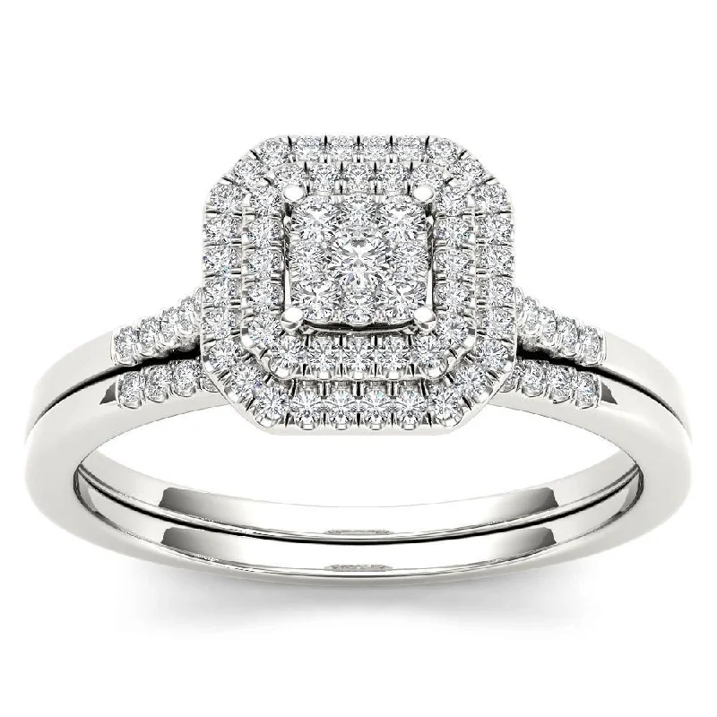 Cushion - Shaped Engagement Rings with Bead - Set DiamondsDe Couer 10k White Gold 1/4ct TDW Diamond Cluster Halo Bridal Set