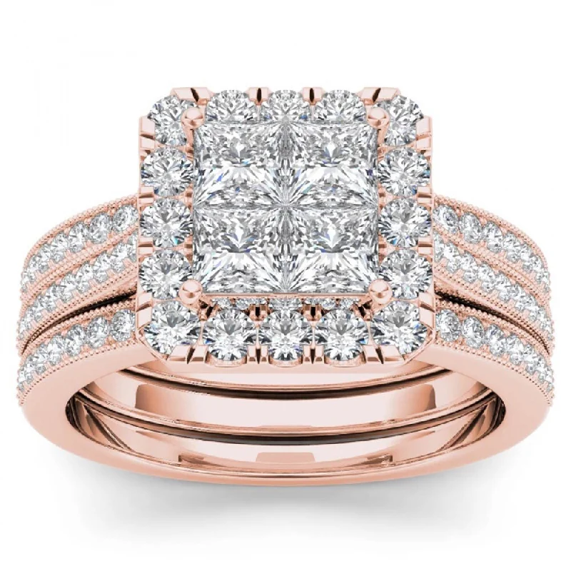 Engagement Rings with a Floral - Inspired Prong SettingDe Couer 14k Rose Gold 1 1/2ct TDW Diamond Halo Bridal Set - Pink