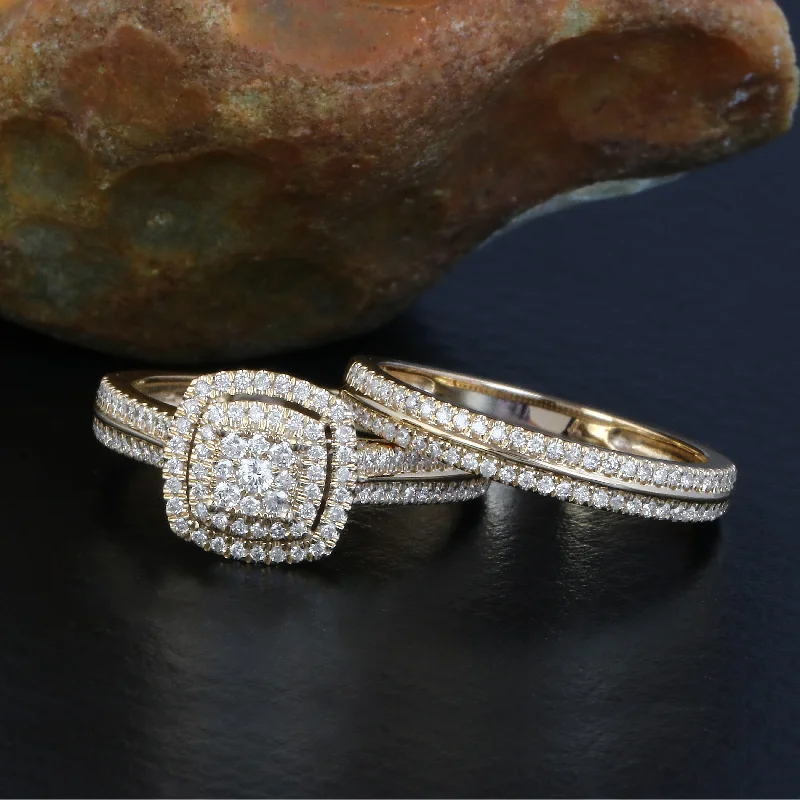 Men's Engagement Rings with Carbon Fiber InlaysDe Couer 14k Yellow Gold 1/2ct TDW Diamond Cluster Halo Bridal Set