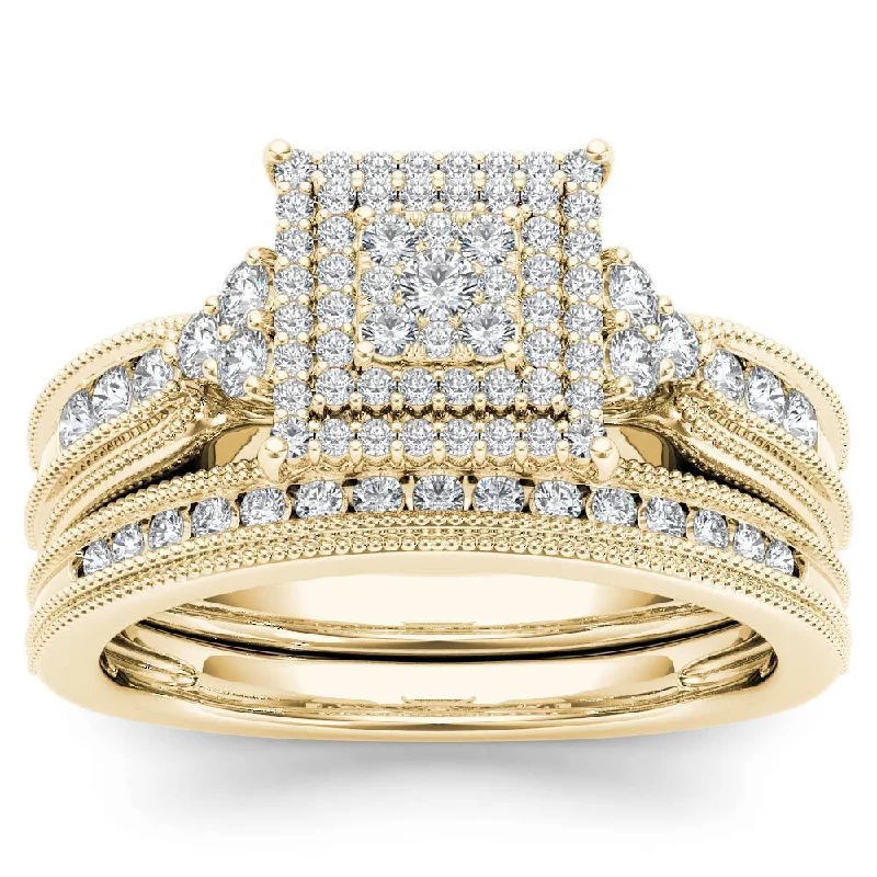 Cushion - Shaped Engagement Rings with Bead - Set DiamondsDe Couer 14K Yellow Gold 1/2ct TDW Diamond Cluster Halo Ring