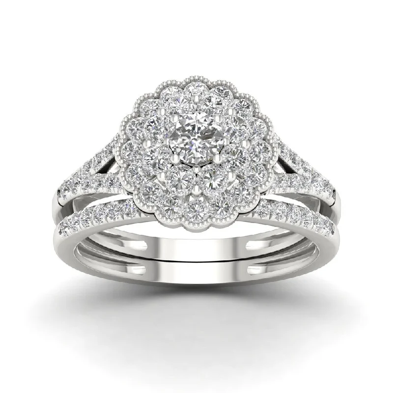 Rose - Cut Diamond Engagement Rings with a Rustic CharmDe Couer 1ct TDW Diamond Flower Shape Bridal Set - White