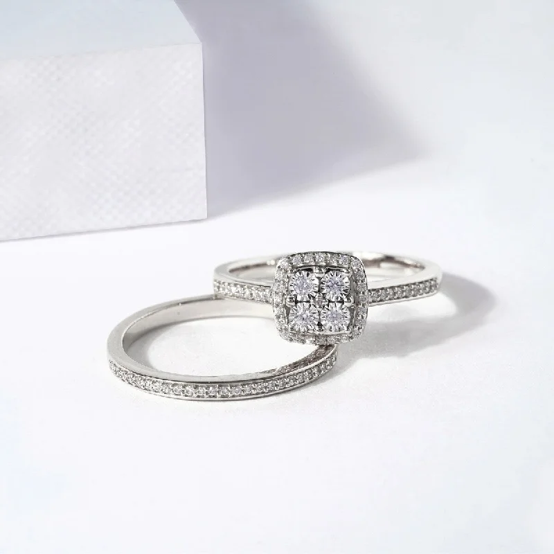 Custom - Engraved Engagement Rings with a Special MessageDe Couer S925 Sterling Silver 1/4 ct TDW Diamond Halo Birdal Ring