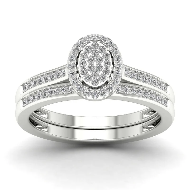 Engagement Rings with a Hidden Halo and Pavé - Set BandDe Couer S925 Sterling Silver 1/4 ct TDW Diamond Halo Birdal Ring