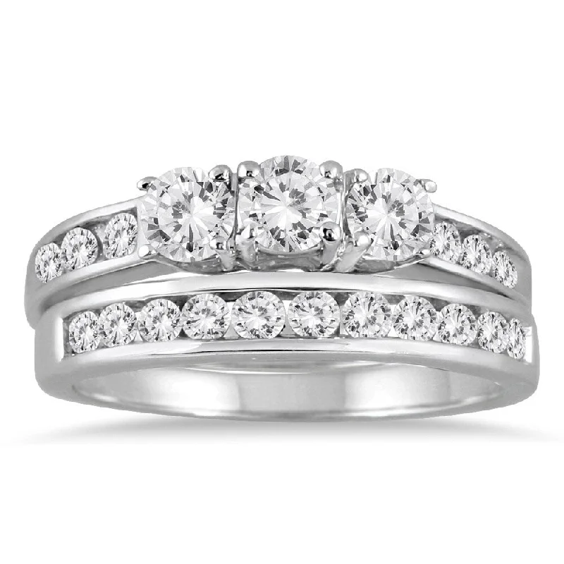 Art Nouveau - Inspired Engagement Rings with Organic MotifsMarquee Jewels 10k White Gold 1 1/2ct TDW 3-stone Diamond Bridal Set