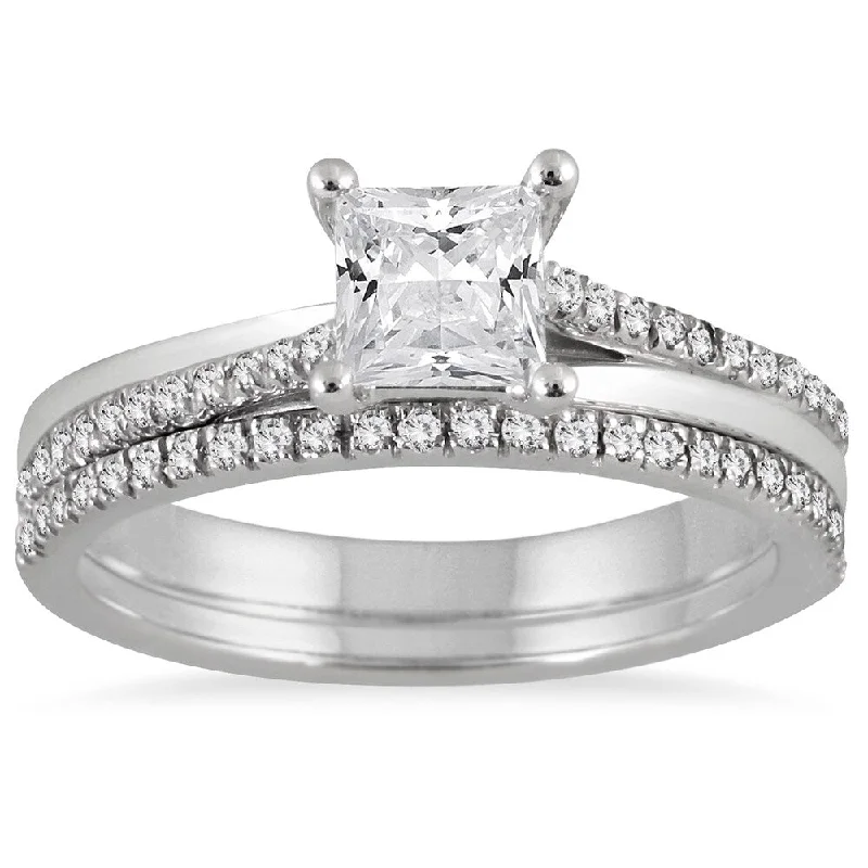 Cushion - Shaped Engagement Rings with Bead - Set DiamondsMarquee Jewels 14k White Gold 1ct TDW Diamond Bridal Set