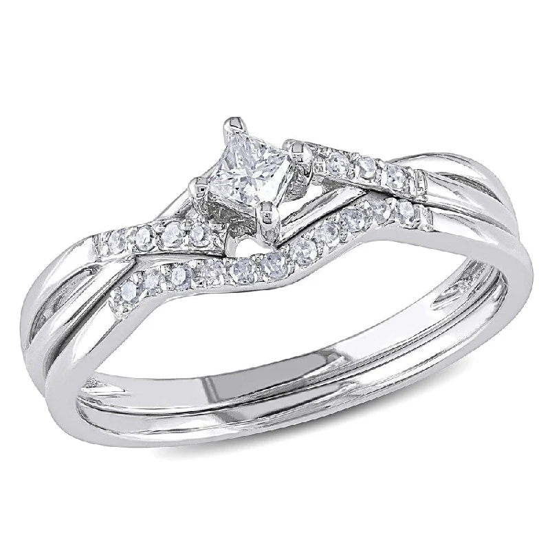 Engagement Rings with a Floral - Inspired Prong SettingMiadora 10k White Gold 1/5ct TDW Diamond Bridal Set