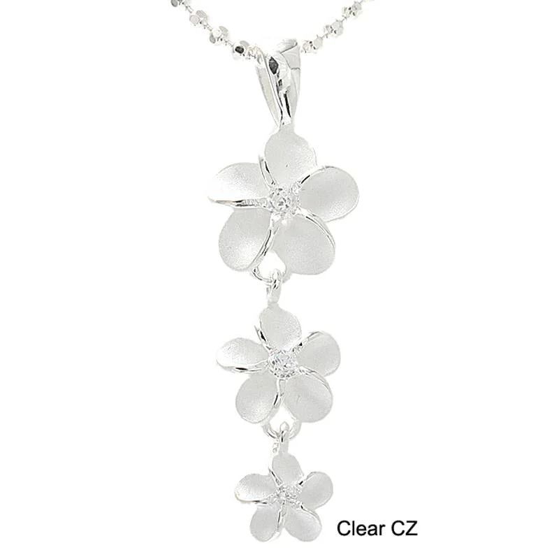 Feather - Pendant Necklaces with Real - Feather and Bead AccentsSterling Silver Plumeria with CZ Sandblast Finish Pendant (M/L) (Chain Sold Separately)