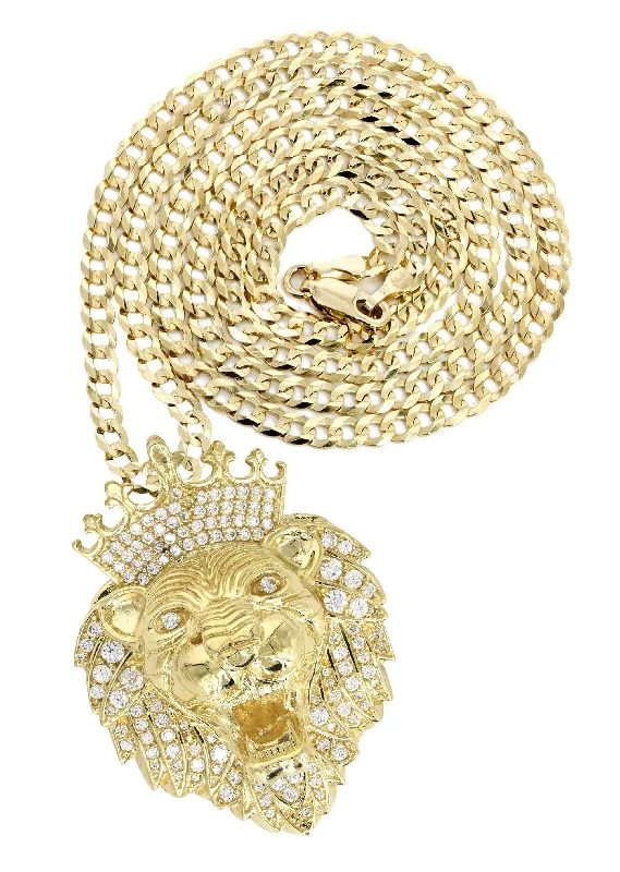 Medallion - Pendant Necklaces with Intricate Relief - Style Artwork10K Yellow Gold Lion Head Necklace | Appx 35.1 Grams